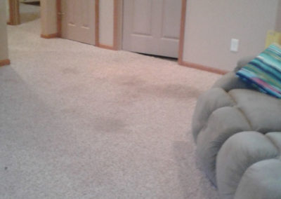 Stained family room carpet before cleaned